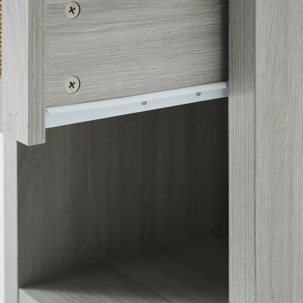 Bohemian Rattan Bedside Tables Set of 2 – Wooden Nightstands with Drawer, Shelf & Charging Station