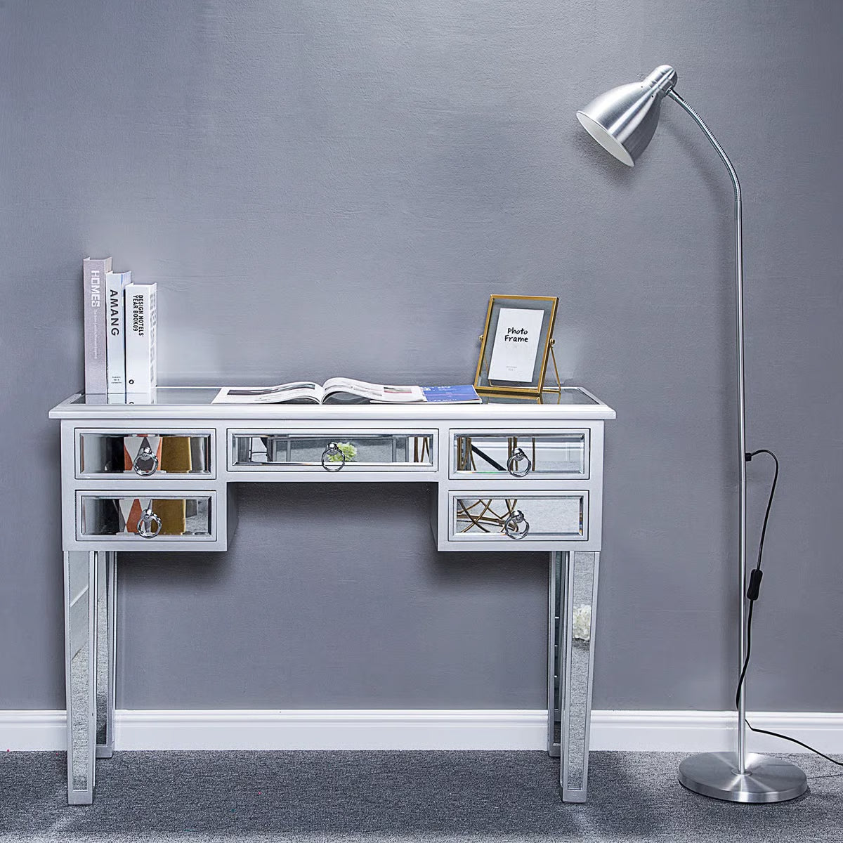 Deshotel Vanity Table for Bedroom with Mirror and Organization