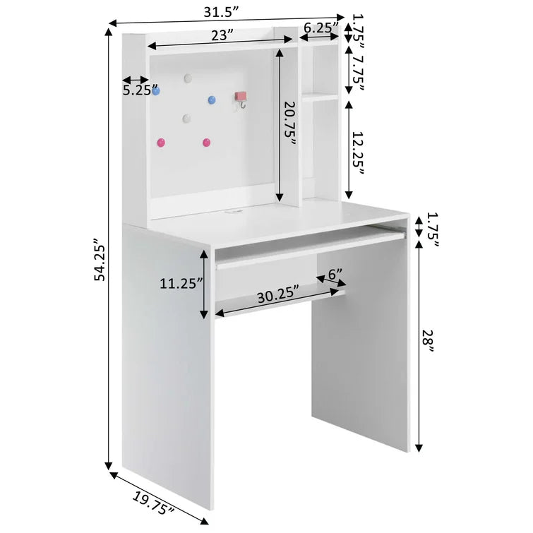 31.50'' Desk with Hutch and Magnetic Bulletin Board