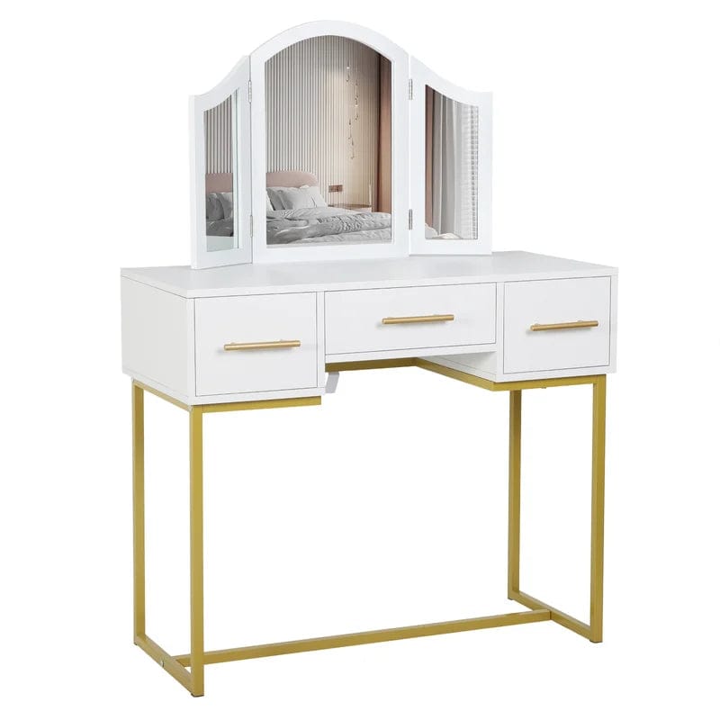 Vanity Desk, Makeup Vanity Desk with  Mirror, Makeup Table  and 3 Drawers, White