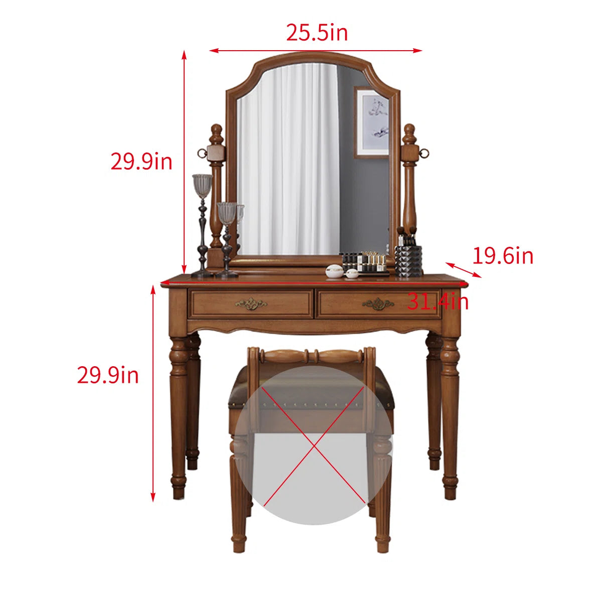Buy the Premium Rubberwood Vintage Vanity Table with Detachable Mirror & Spacious Storage at OUCHCART – top quality at a heavy discount! Shop now.