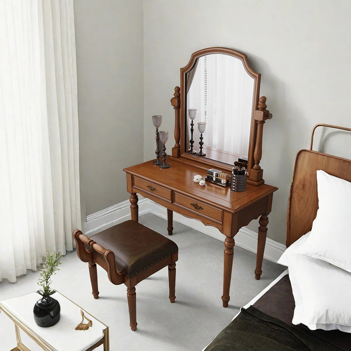 Buy the Premium Rubberwood Vintage Vanity Table with Detachable Mirror & Spacious Storage at OUCHCART – top quality at a heavy discount! Shop now.