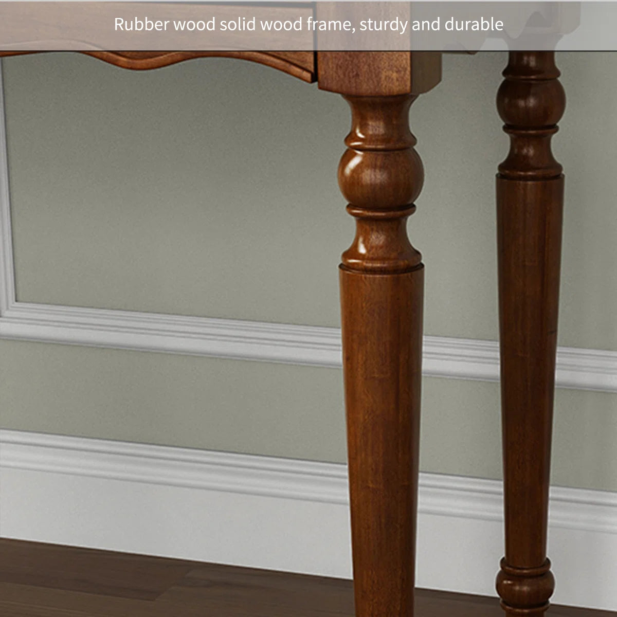 Premium Rubberwood Vintage Vanity Table with Detachable Mirror & Spacious Storage