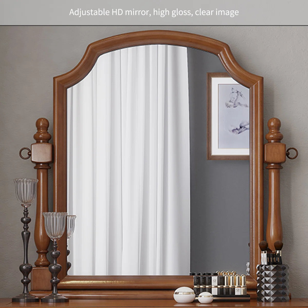 Premium Rubberwood Vintage Vanity Table with Detachable Mirror & Spacious Storage