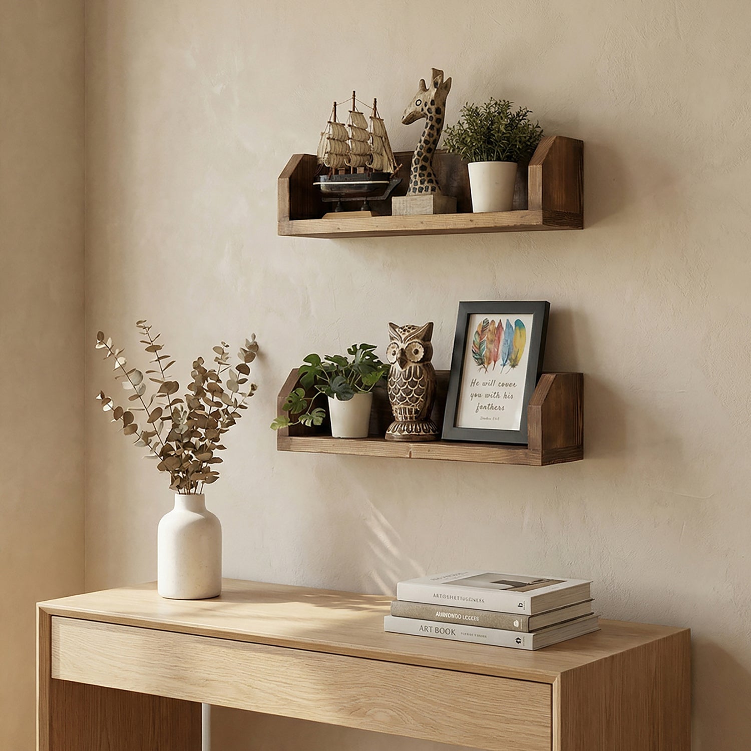 Diego set of 2 Wooden Wall Shelf Organiser