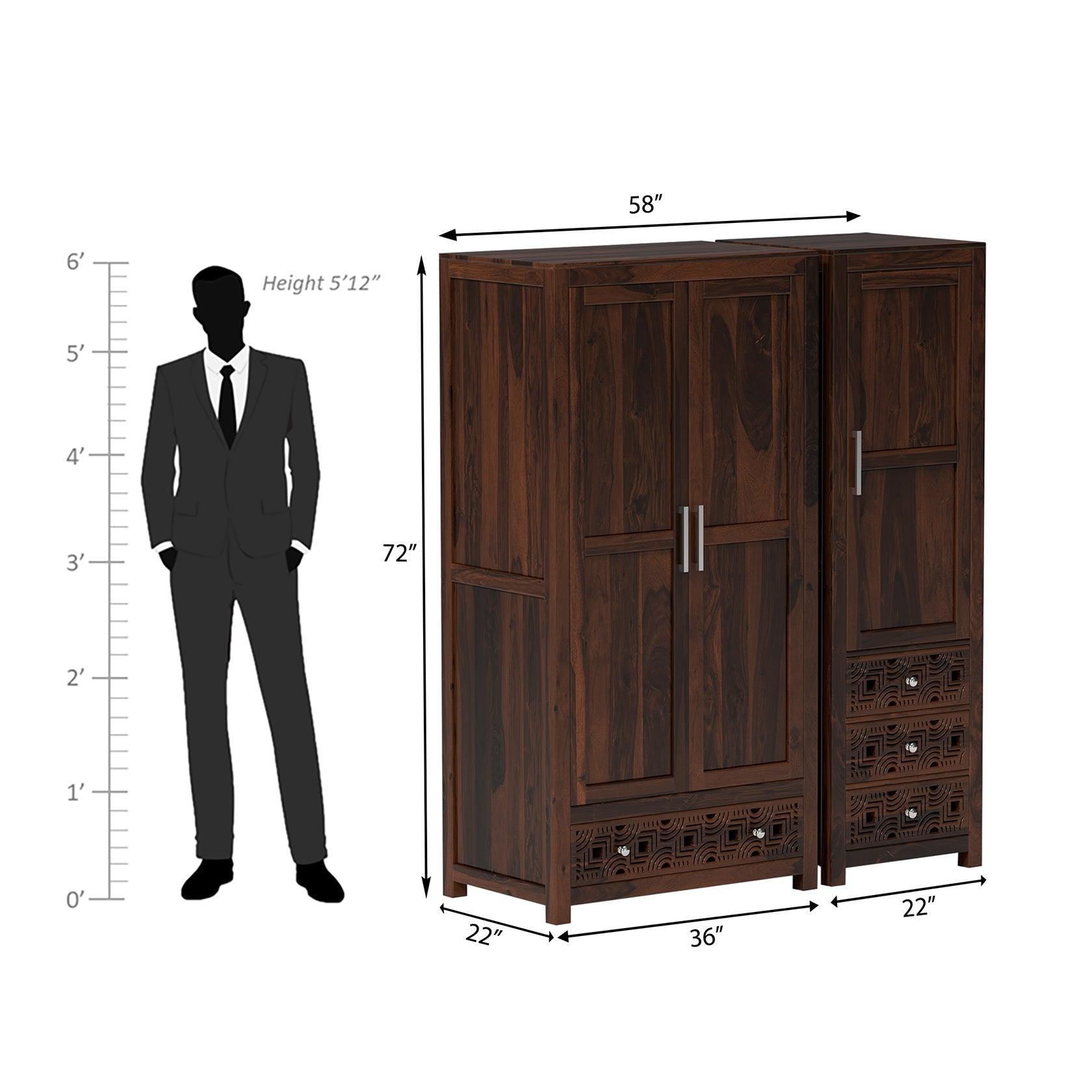 Summita Three Door Sheesham Wood Wardrobe in Walnut Colour - Ouch Cart 