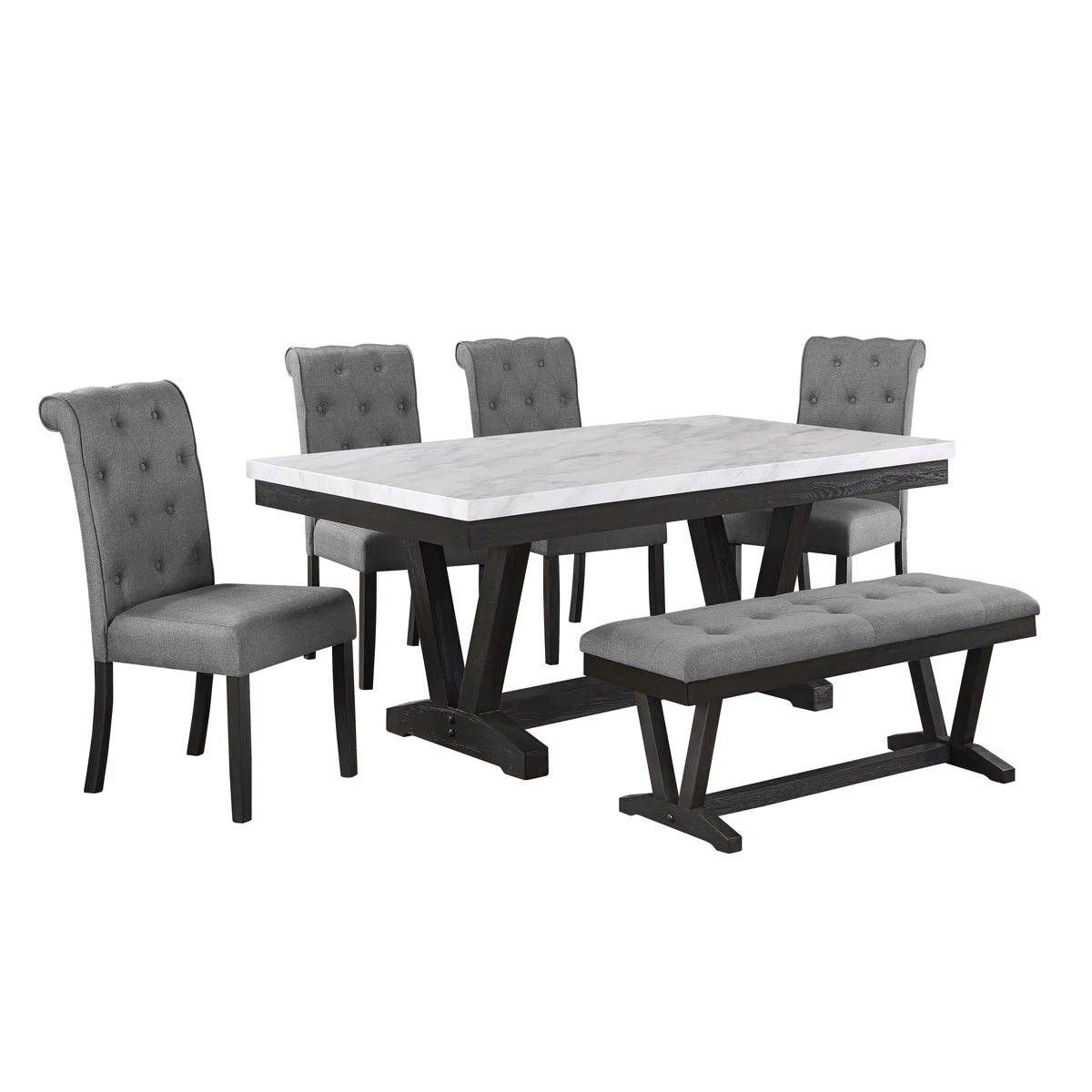 Dimo 6 - Piece White Faux Marble Dining Set