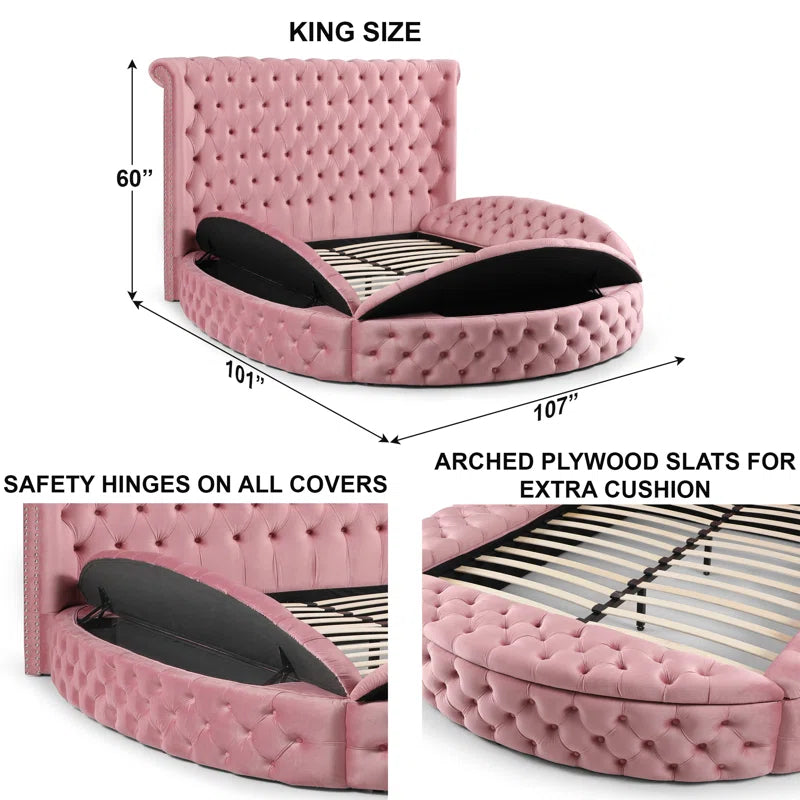 Dipansu Upholstered Velvet Round Storage bed with Wingbacks