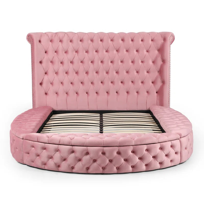 Dipansu Upholstered Velvet Round Storage bed with Wingbacks