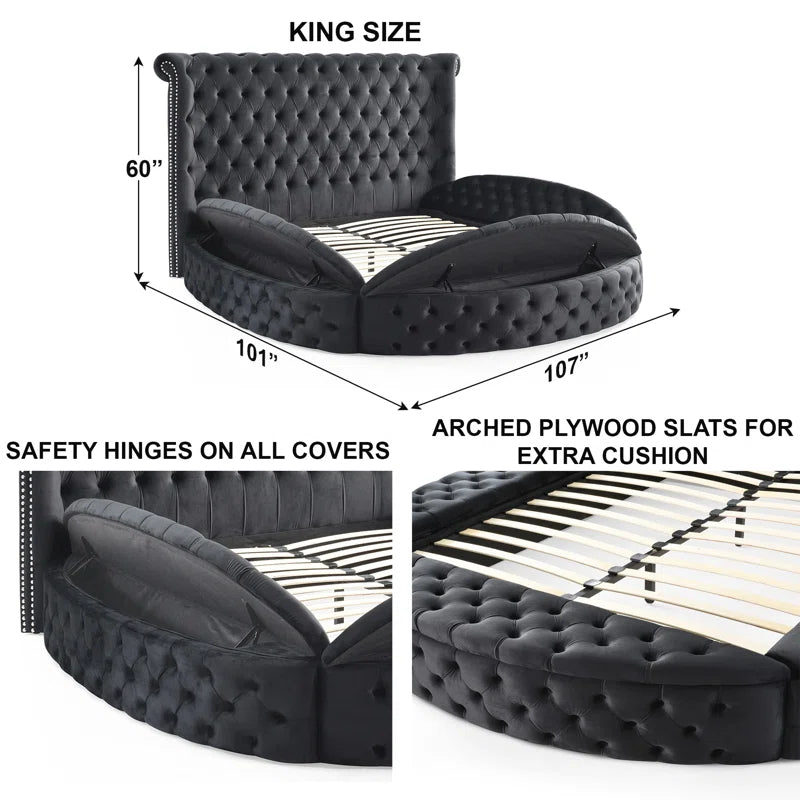 Dipansu Upholstered Velvet Round Storage bed with Wingbacks