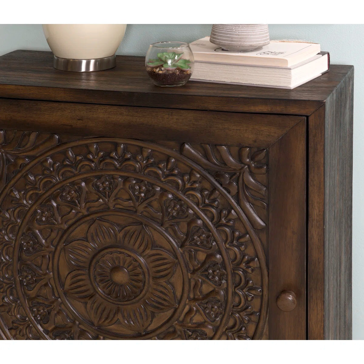 Dix Solid Wood Carved Detail Accent Cabinet