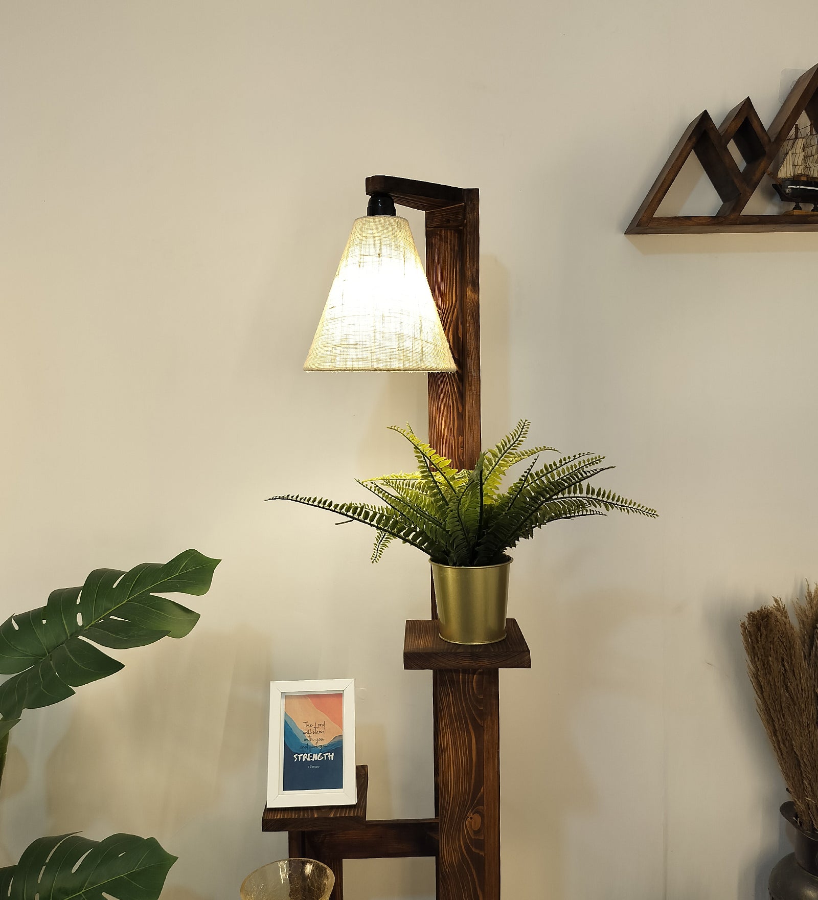 Dorian Wooden Floor Lamp with Brown Base and Jute Fabric Lampshade (BULB NOT INCLUDED)