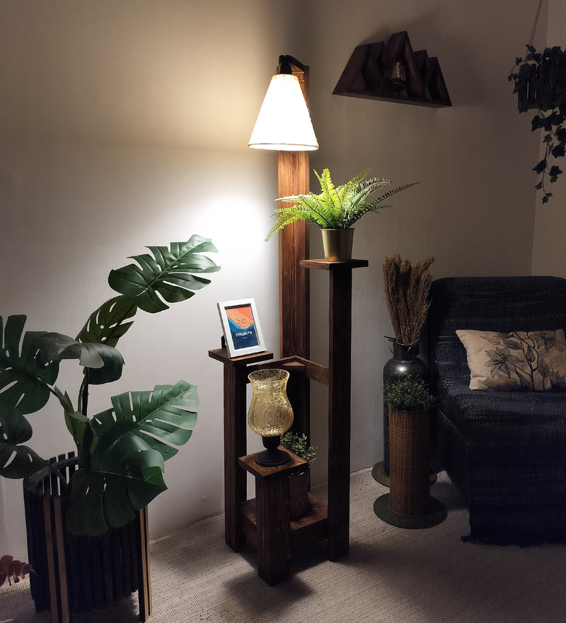 Dorian Wooden Floor Lamp with Brown Base and Jute Fabric Lampshade (BULB NOT INCLUDED) - Image 2