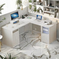 59" L Shaped Desk with Power Outlets & File Drawer