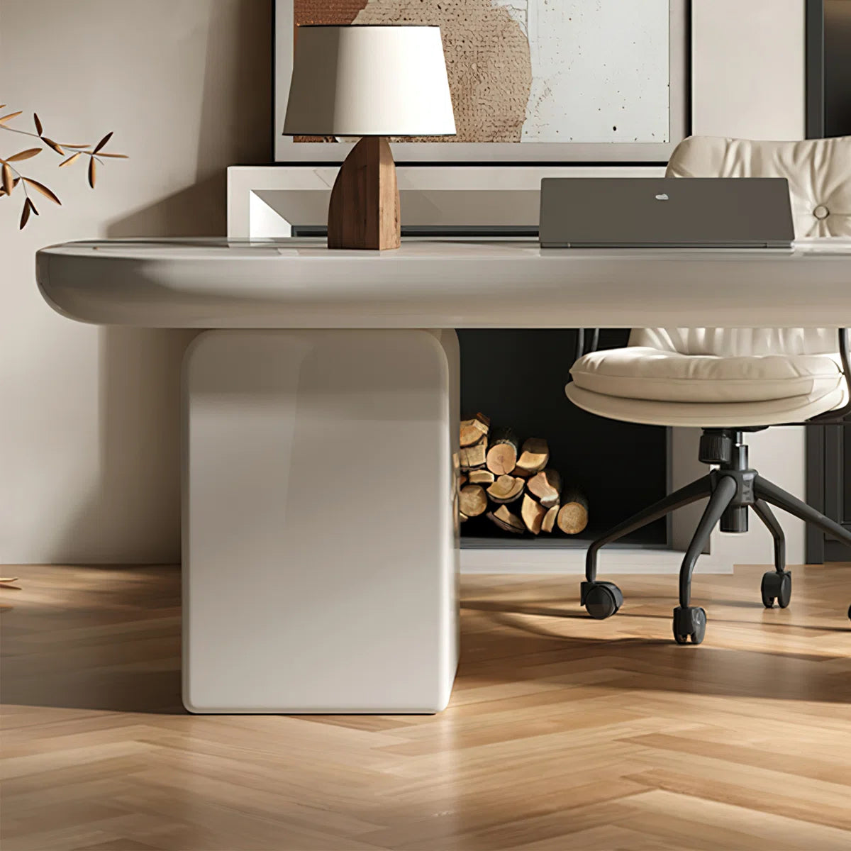 Modern Executive Desk with Reversible Storage Cabinet & Drawer | Off-White Home Office Computer Table