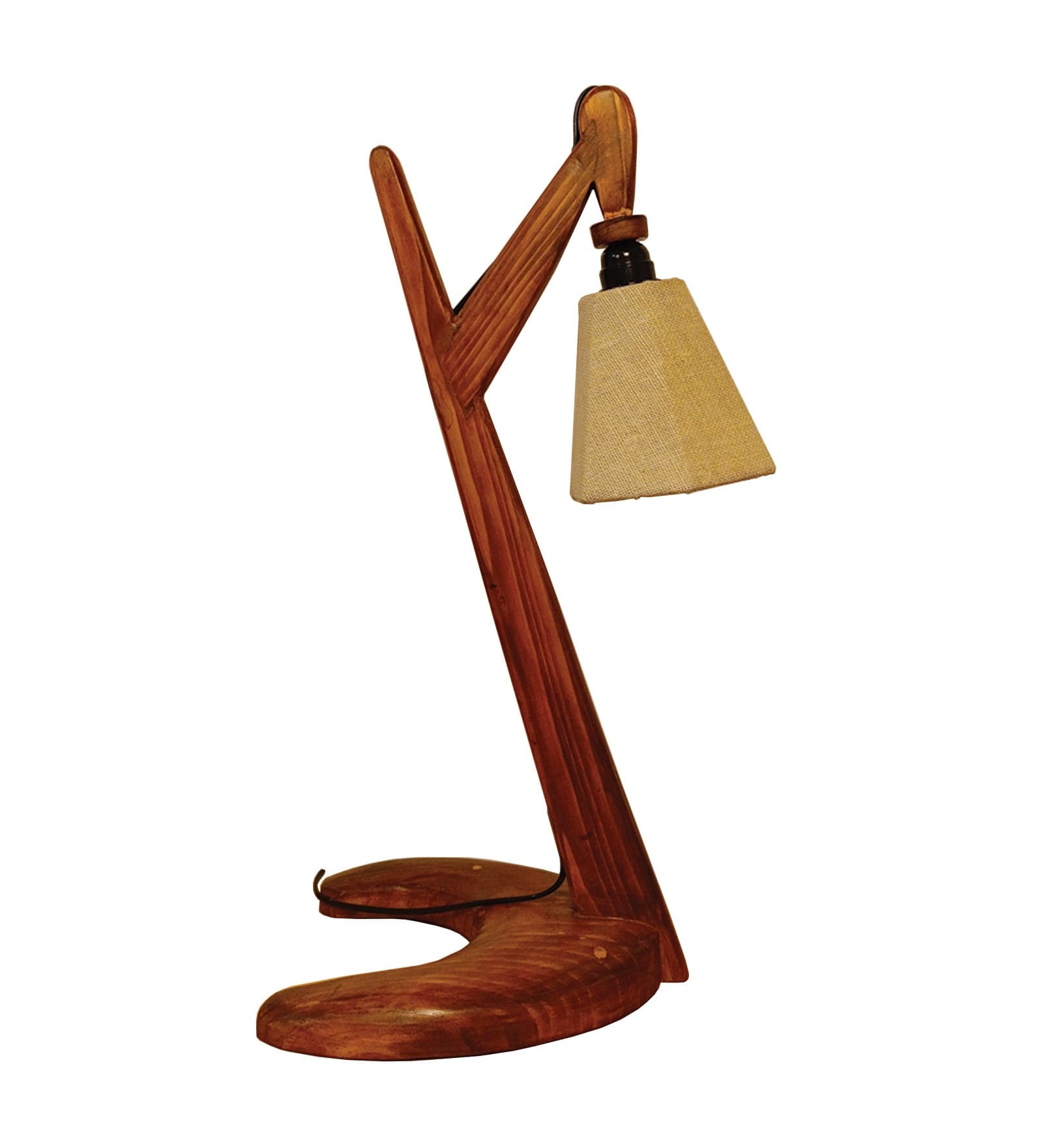 Druid Brown Wooden Table Lamp with White Jute Lampshade (BULB NOT INCLUDED)