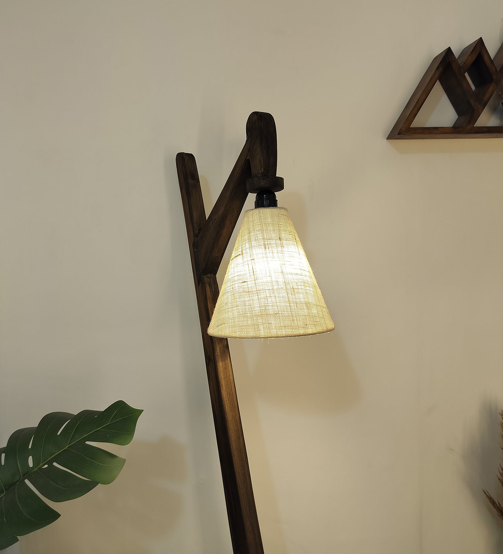 Druid Wooden Floor Lamp with Brown Base and Jute Fabric Lampshade (BULB NOT INCLUDED)