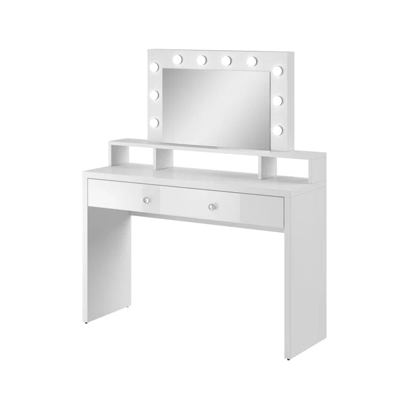 JBLCC Vanity Desk with Mirror and Lights, Makeup Vanity with Storage Drawer, White Vanity Set Dressing Table for Bedroom