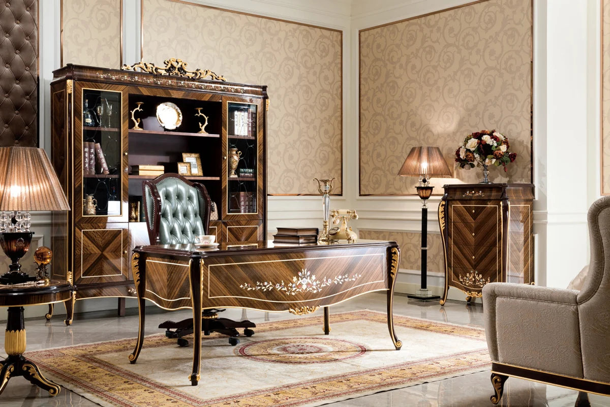 Luxury Executive Office Desk with Ornate Floral Inlay