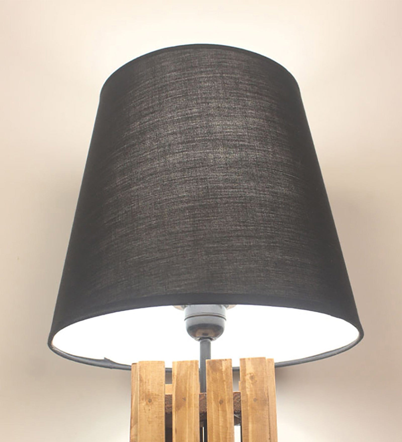 Elegant Brown Wooden Table Lamp with Black Fabric Lampshade (BULB NOT INCLUDED)