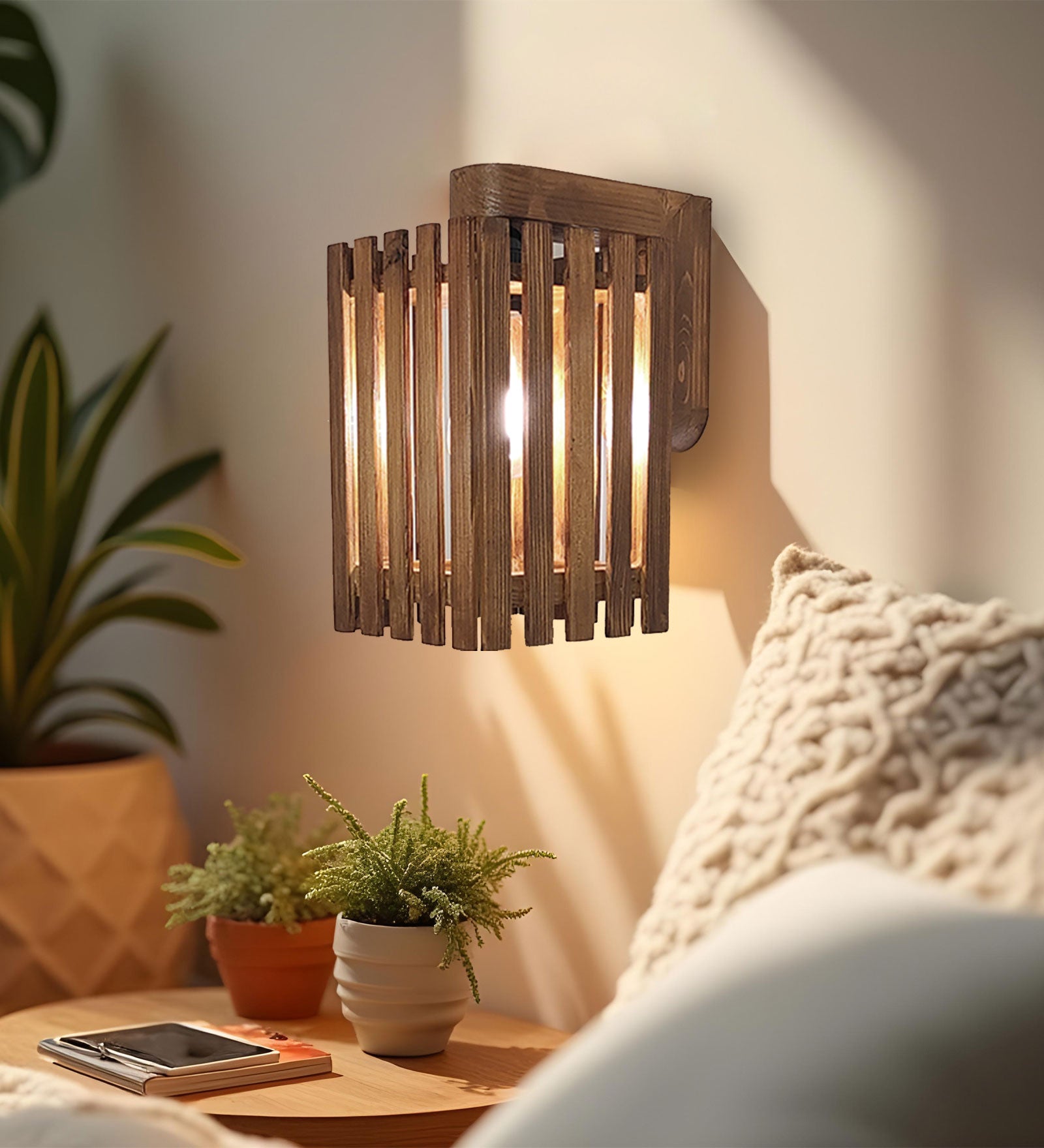 Elegant Brown Wooden Wall Light (BULB NOT INCLUDED)