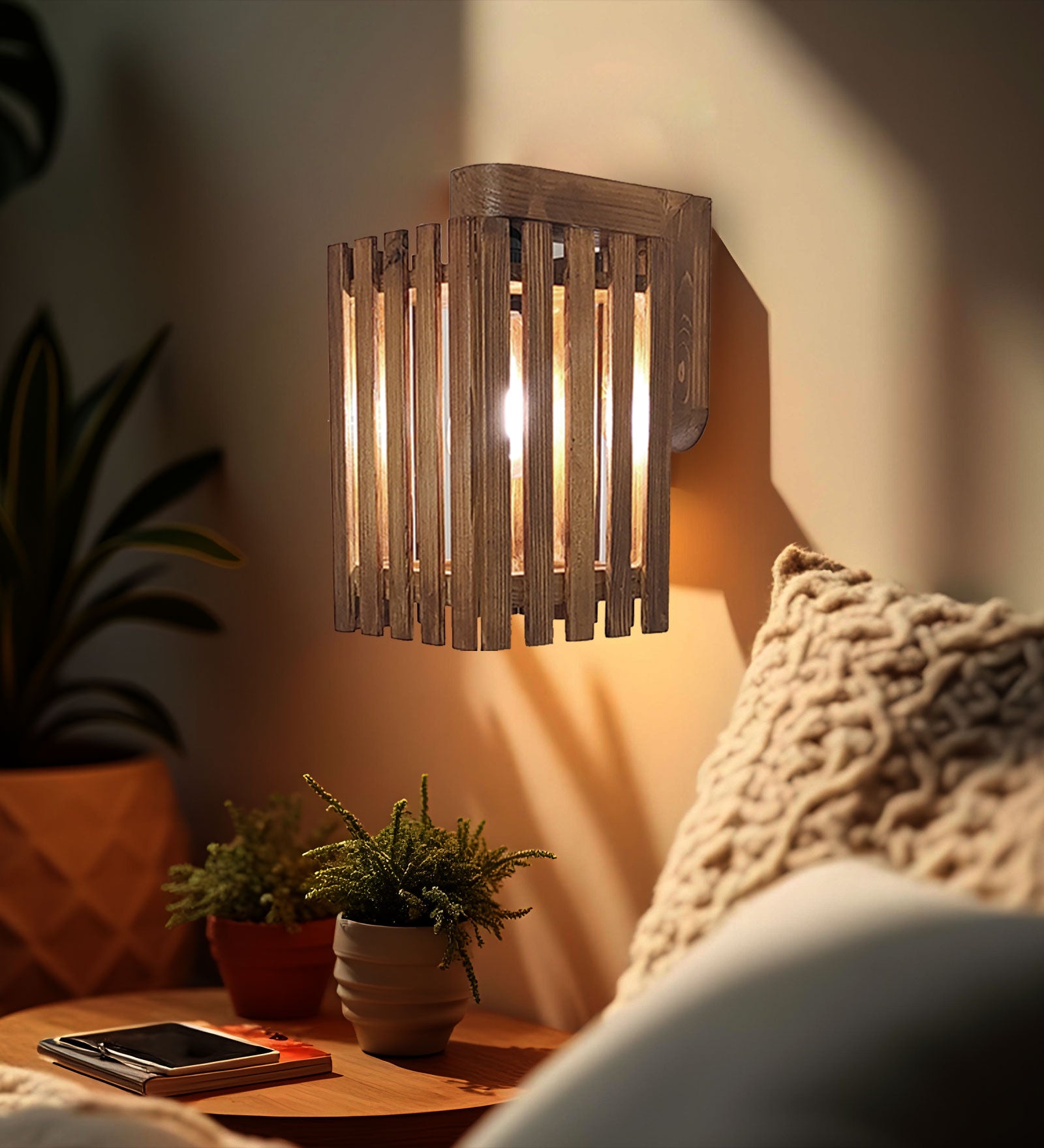 Elegant Brown Wooden Wall Light (BULB NOT INCLUDED)