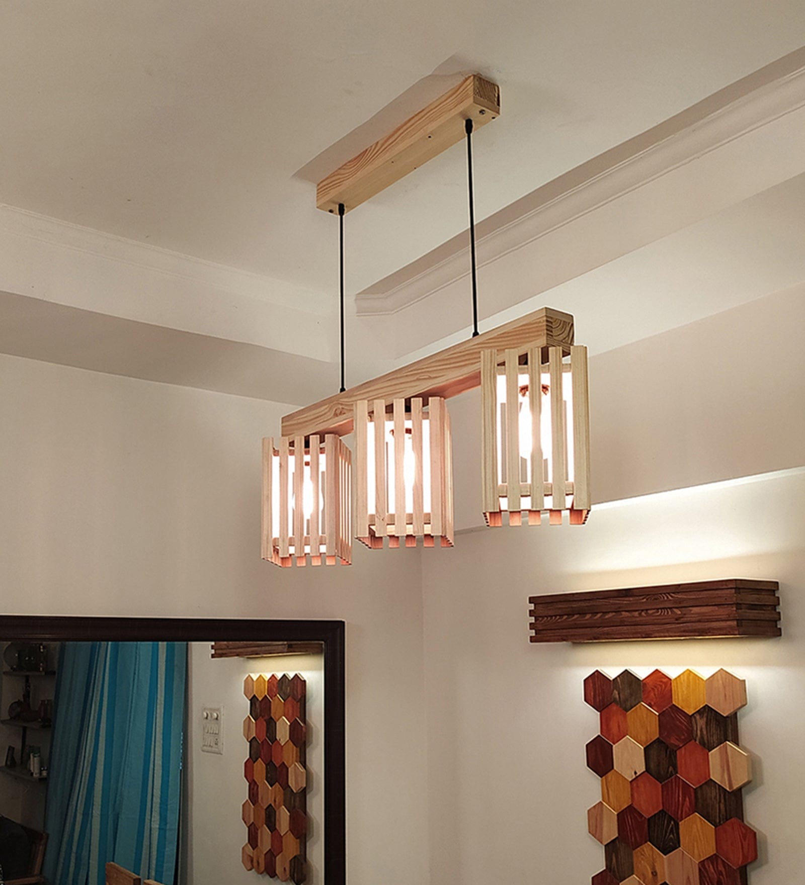 Elegant Beige Wooden Series Hanging Lamp (BULB NOT INCLUDED)