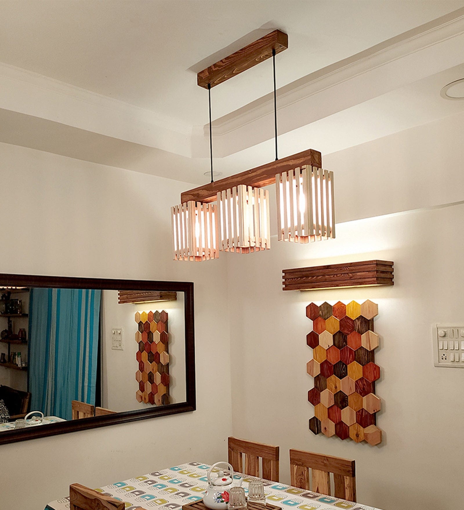 Elegant Beige & Brown Wooden Series Hanging Lamp (BULB NOT INCLUDED)