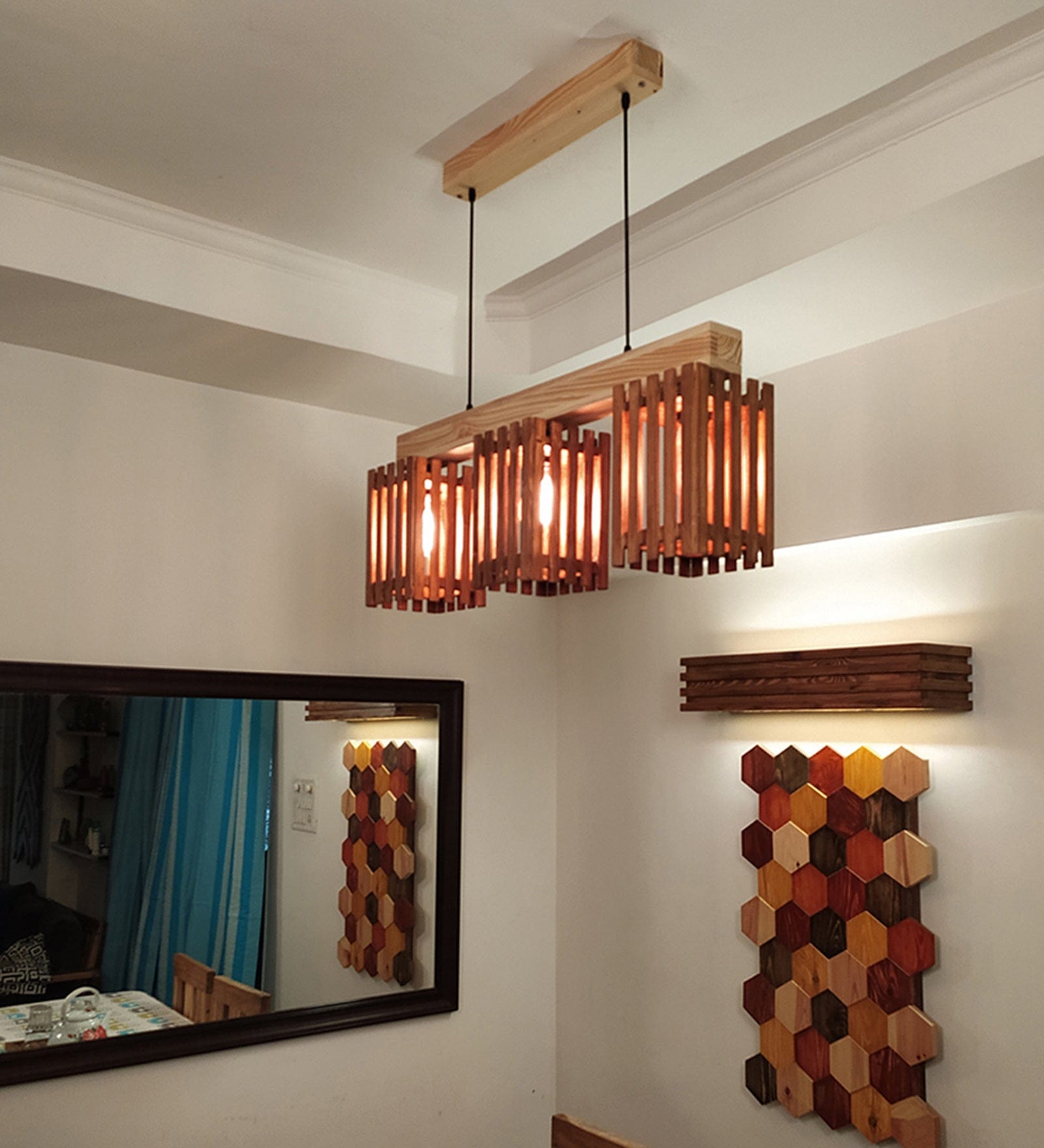 Elegant Brown & Beige Wooden Series Hanging Lamp (BULB NOT INCLUDED)