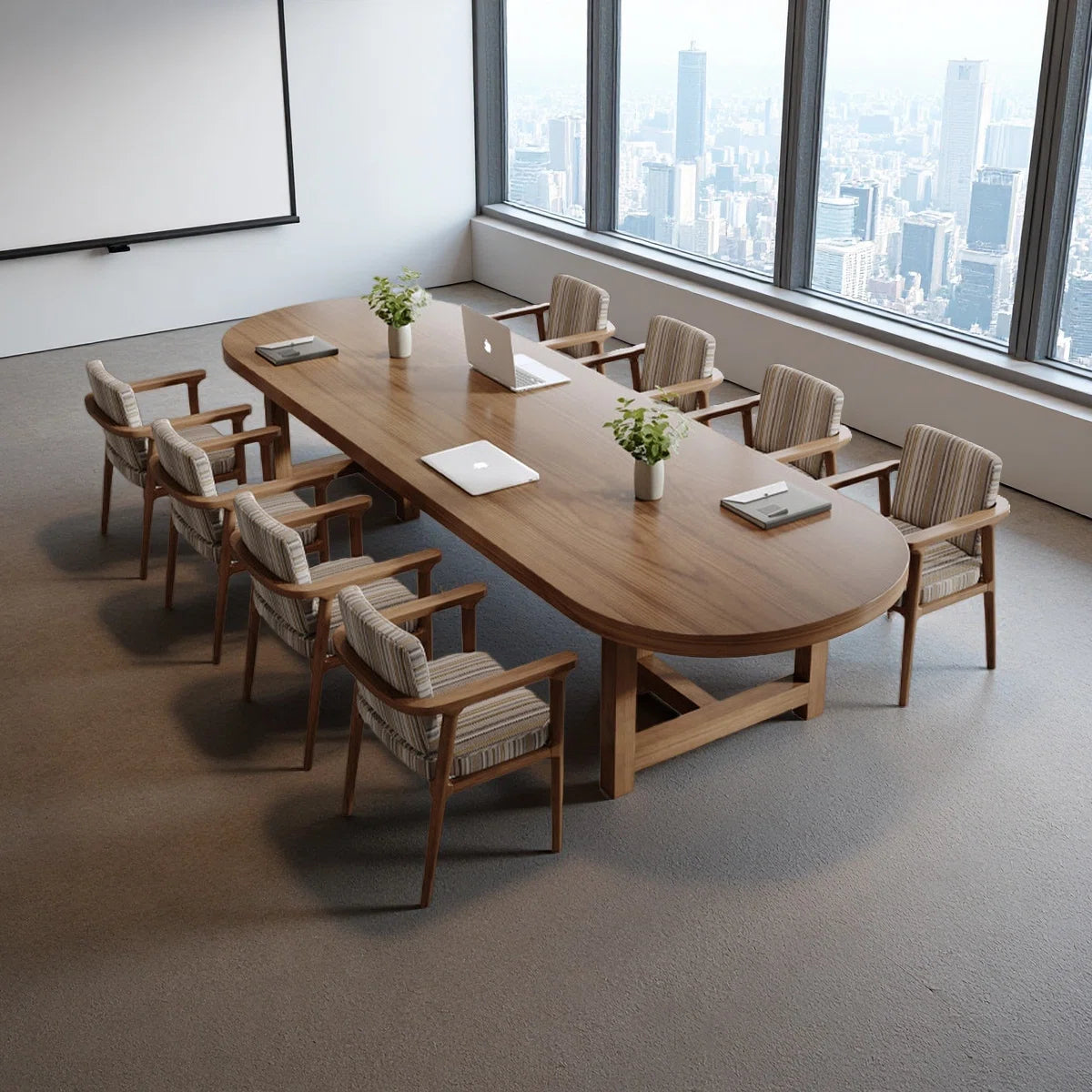 Elegant Brown Oval Solid Pine Conference Table-OUCH CART 