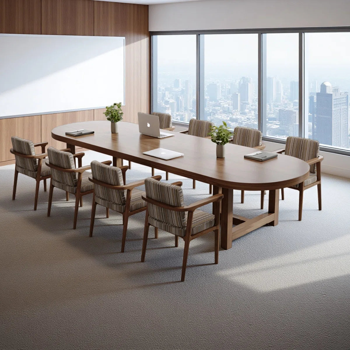 Elegant Brown Oval Solid Pine Conference Table-OUCH CART 