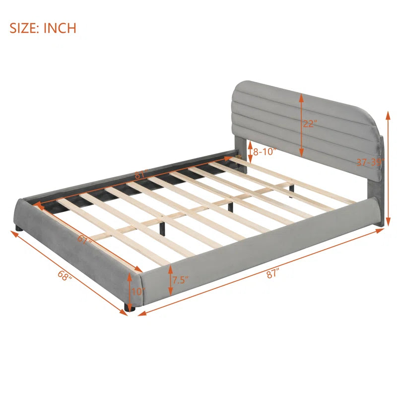 Elegant Queen Size Velvet Upholstered Platform Bed In Gray