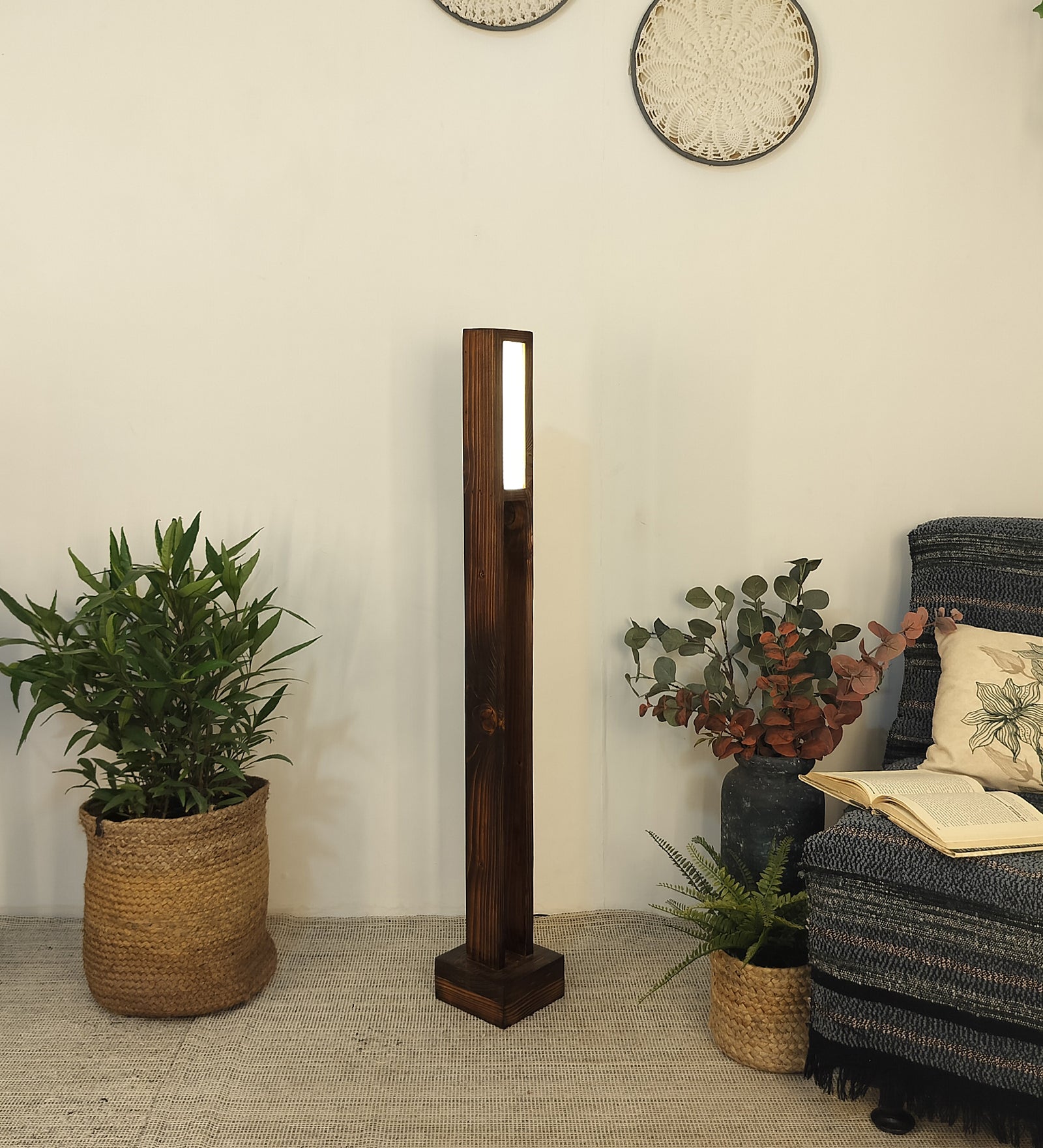 Elevar Wooden LED Floor Lamp with Brown Base