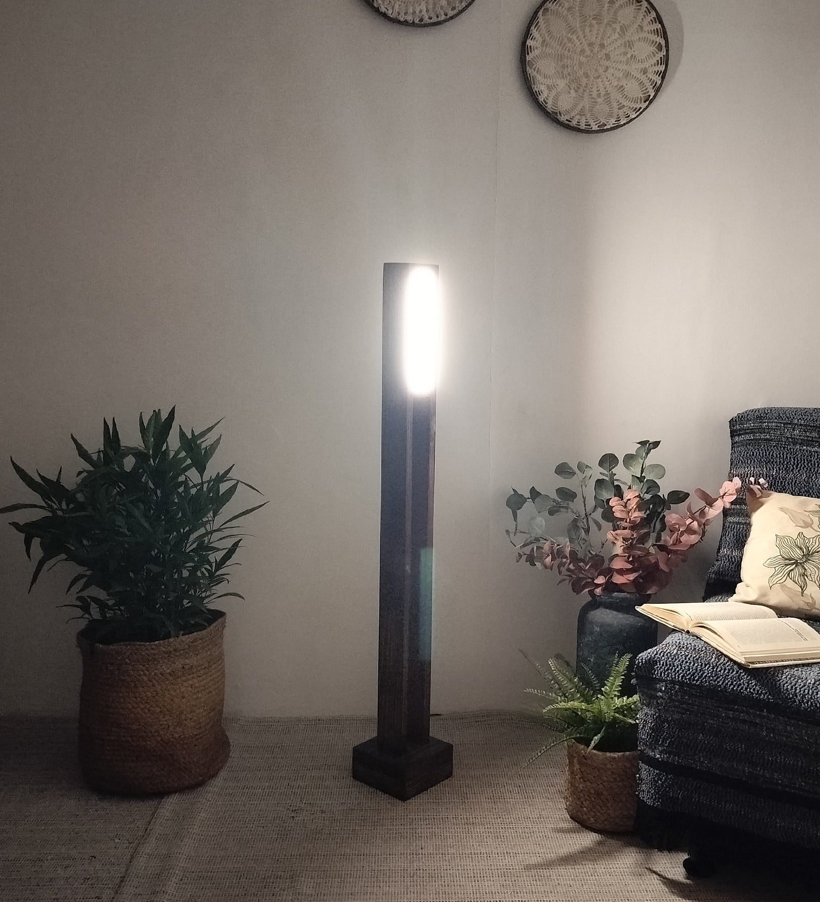 Elevar Wooden LED Floor Lamp with Brown Base