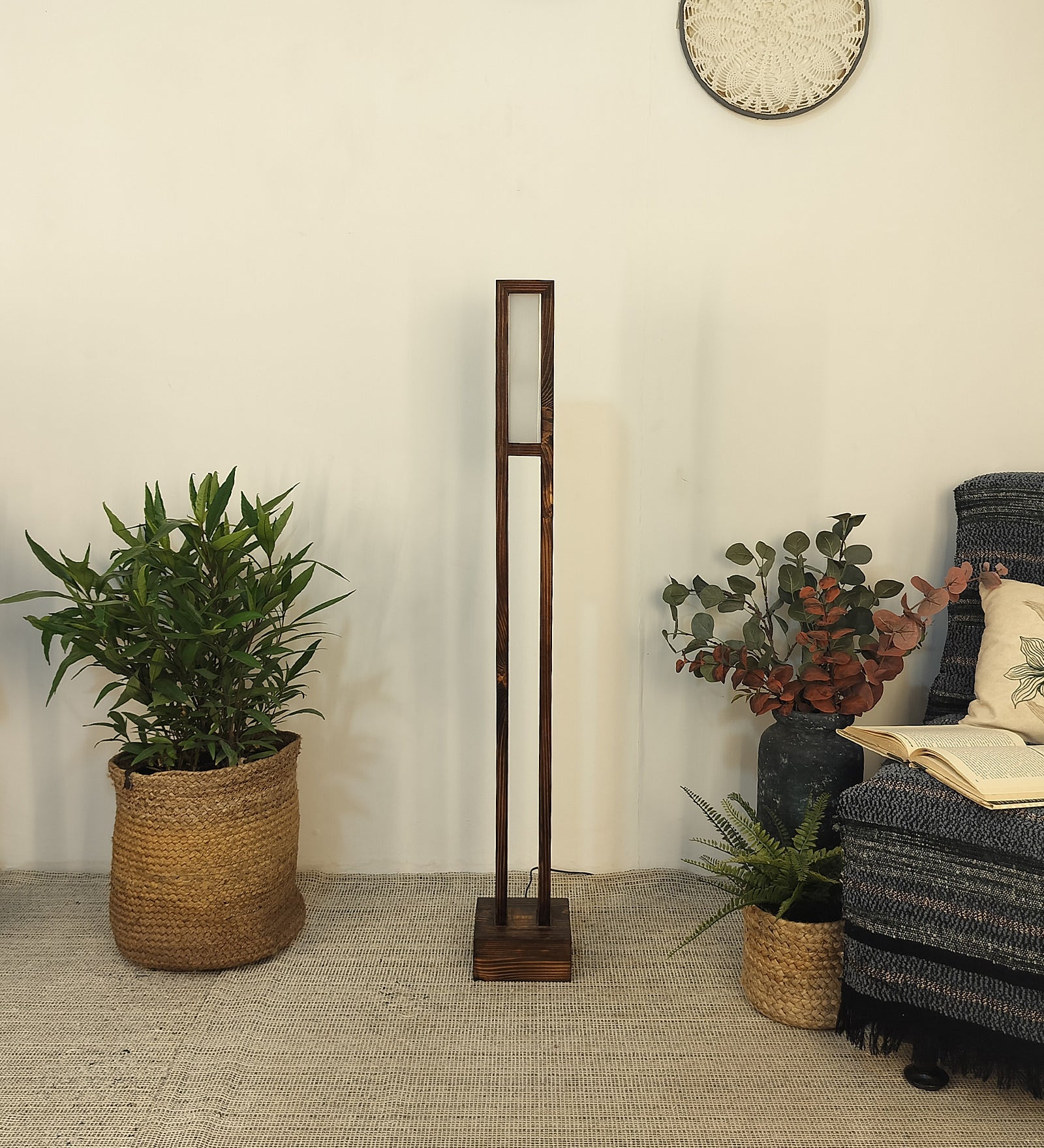 Elevar Wooden LED Floor Lamp with Brown Base