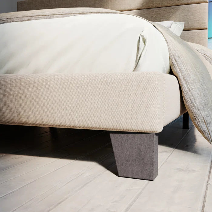Platform Bed with Fabric Upholstered Headboard and Wooden Slats