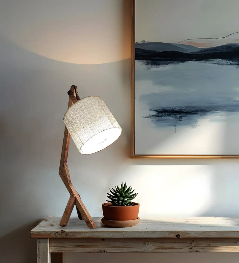 Emphasis-Brown-Wooden-Table-Lamp-1.jpg Emphasis Wooden Table Lamp with Brown Base and Yellow Fabric Lampshade (BULB NOT INCLUDED) - Image 1