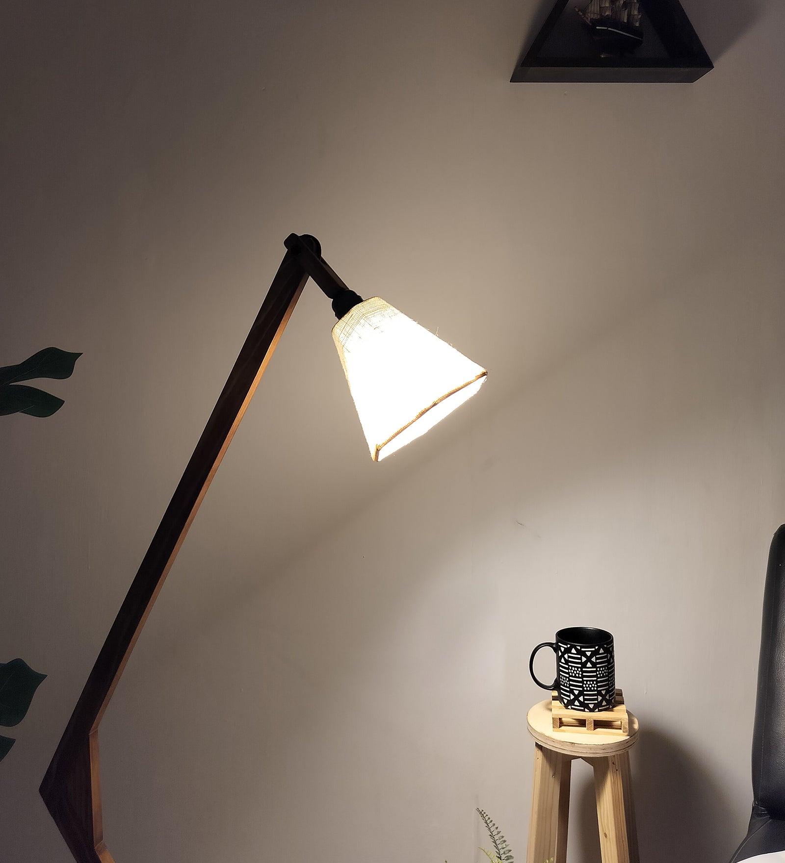 Emphasis Wooden Floor Lamp with Brown Base and Beige Fabric Lampshade (BULB NOT INCLUDED)