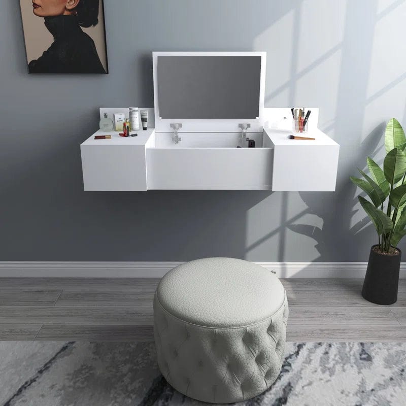 ALIMORDEN Floating Shelf with Drawer,Floating Drawer for Bathroom, White Wall Mounted Desk,Pull Out Drawer, Floating Wall Desk, Hanging Desk, White