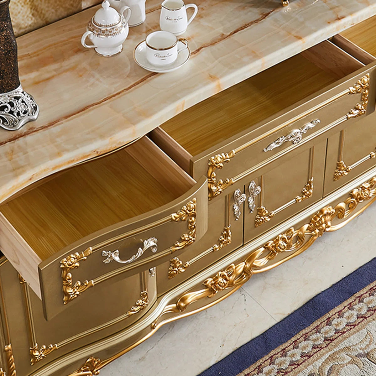 European Style Solid Wood Carved Storage Cabinet - OUCHCART | Cabinet