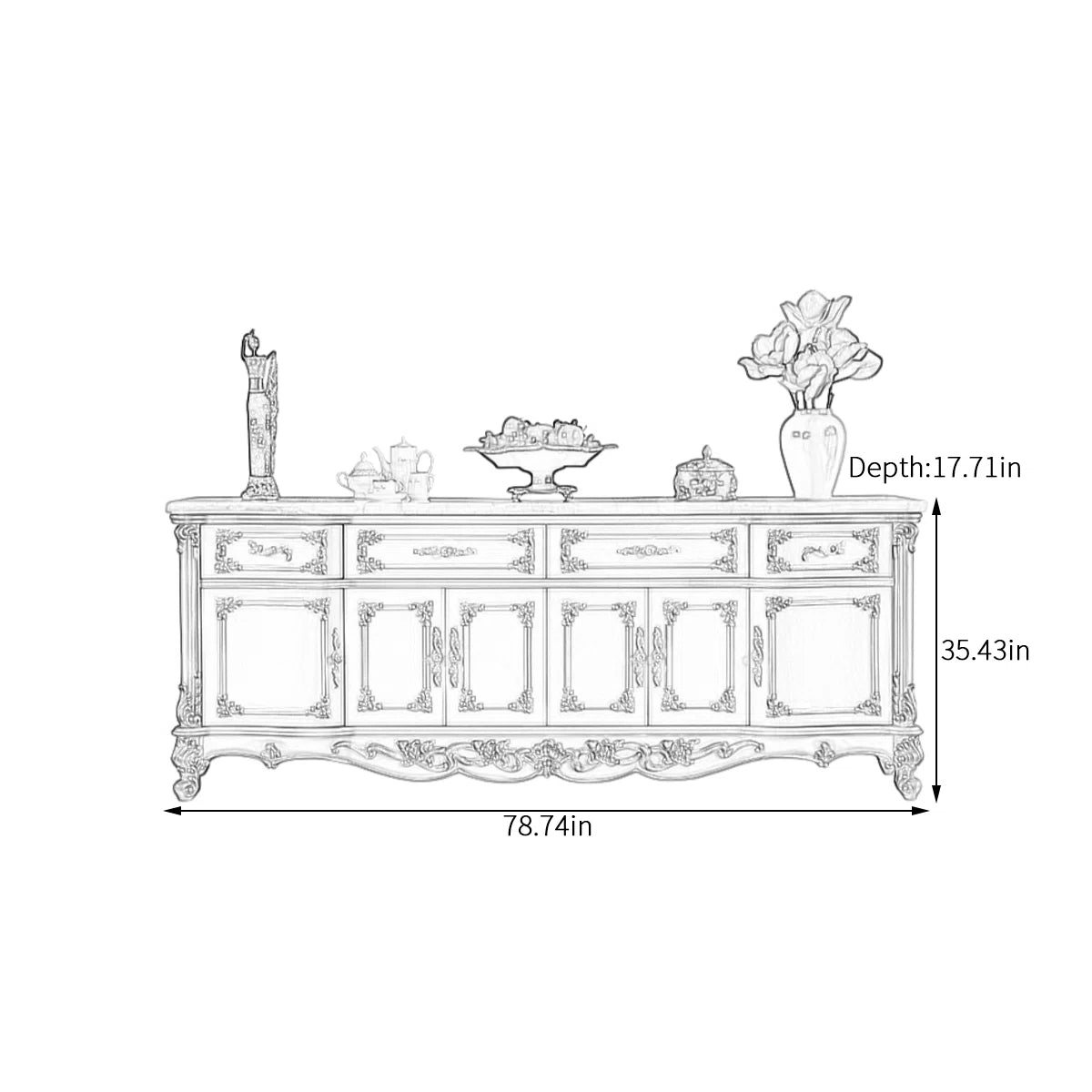 European Style Solid Wood Carved Storage Cabinet - OUCHCART | Cabinet