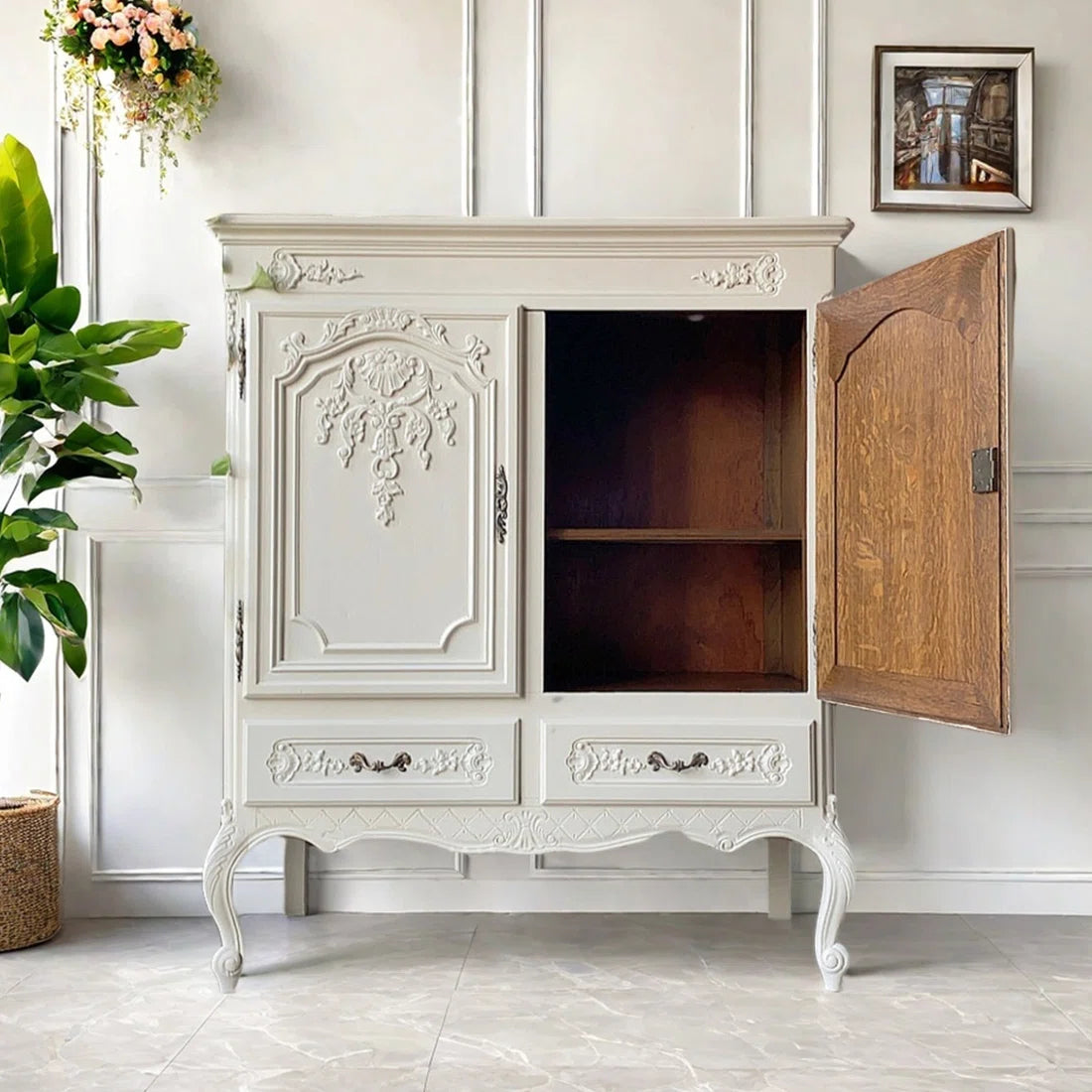 European style carved storage accent cabinet