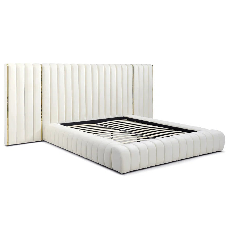 Everly Quinn Avalon Velvet Upholstered Platform Bed With Wings.