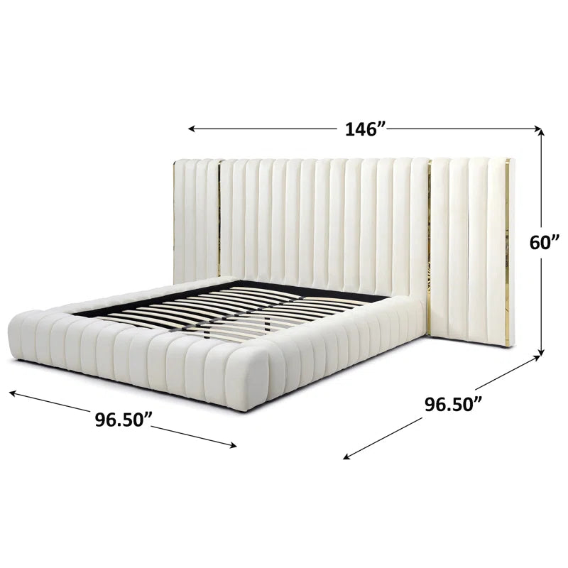 Everly Quinn Avalon Velvet Upholstered Platform Bed With Wings.