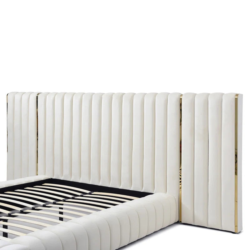 Everly Quinn Avalon Velvet Upholstered Platform Bed With Wings.