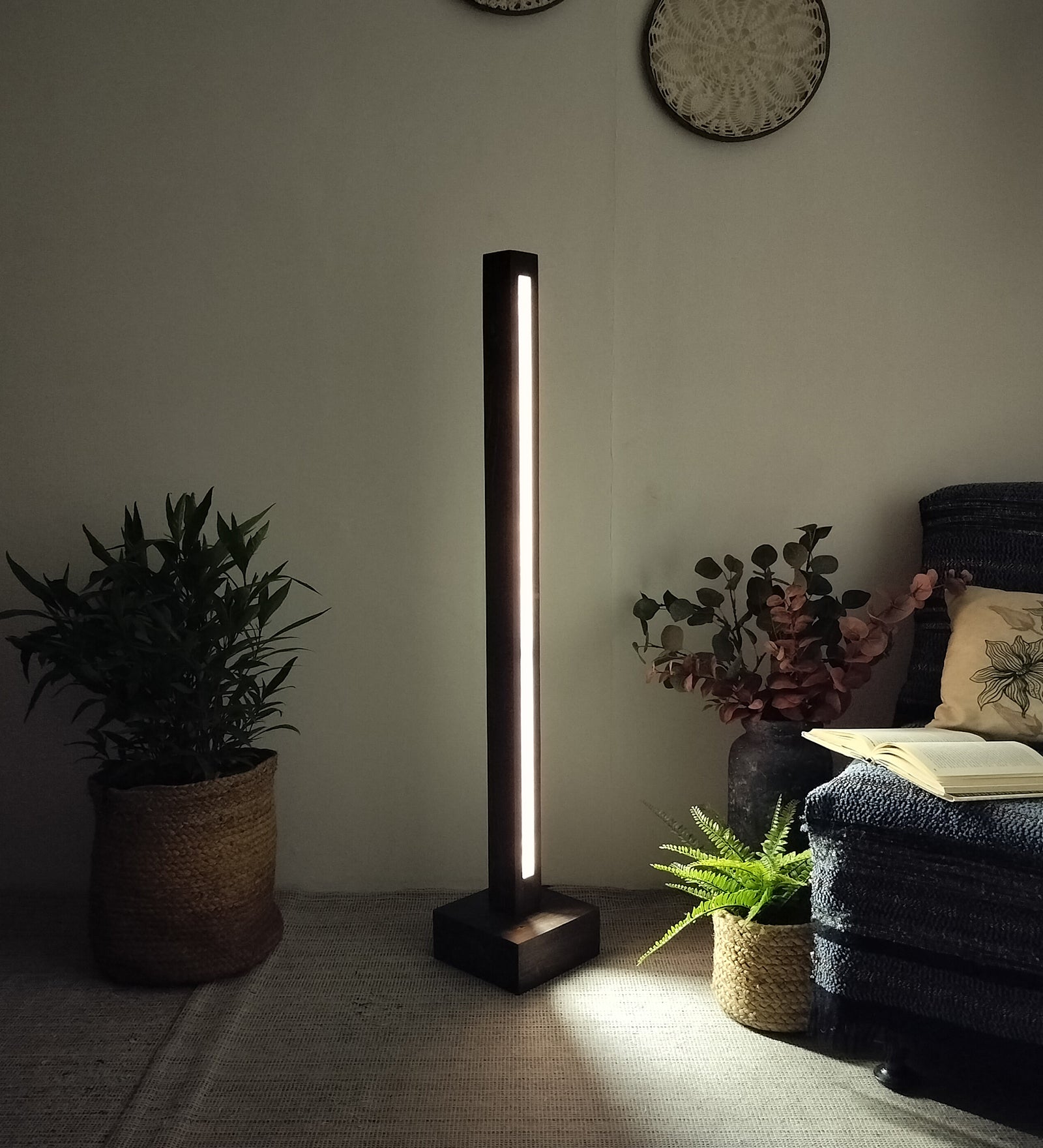 Excalibur LED Wooden Floor Lamp With Brown Base (BULB NOT INCLUDED)