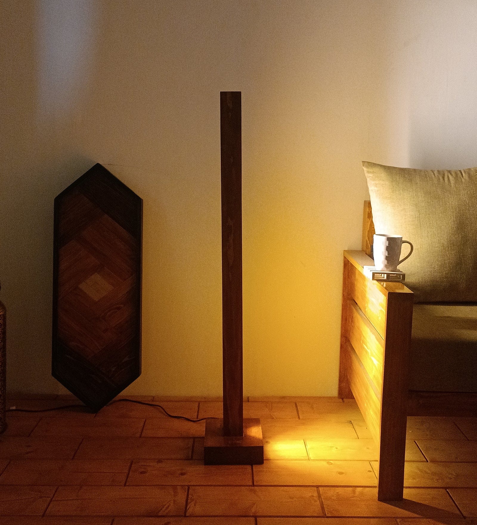 Excalibur LED Wooden Floor Lamp With Brown Base (BULB NOT INCLUDED)