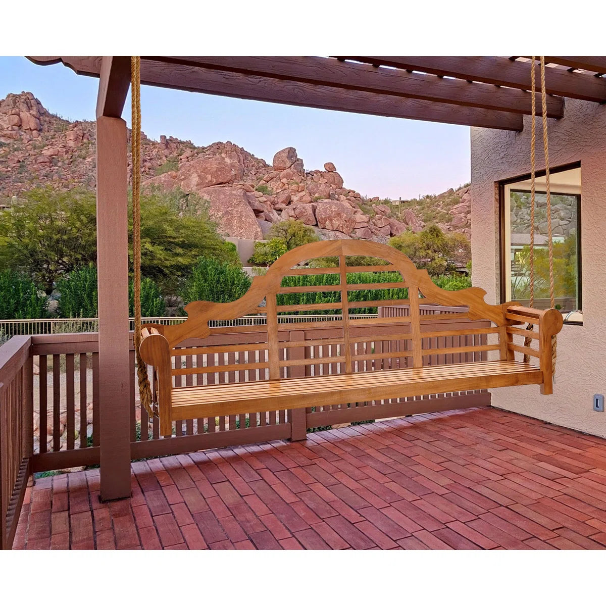 Ouch Cart Teak Wood Lutyens Style Porch Swing – Outdoor Garden Hanging Swing Bench (2-Seater / 3-Seater)