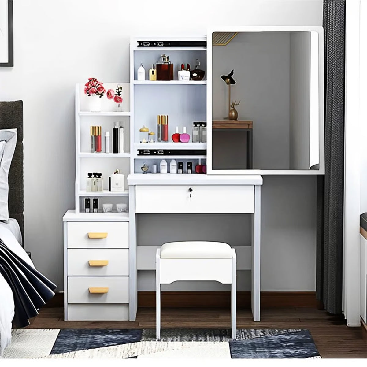 Fashion LED Vanity Desk – Makeup Table with Mirror and Chair for Bedroom-OUCH CART |Dressing table 