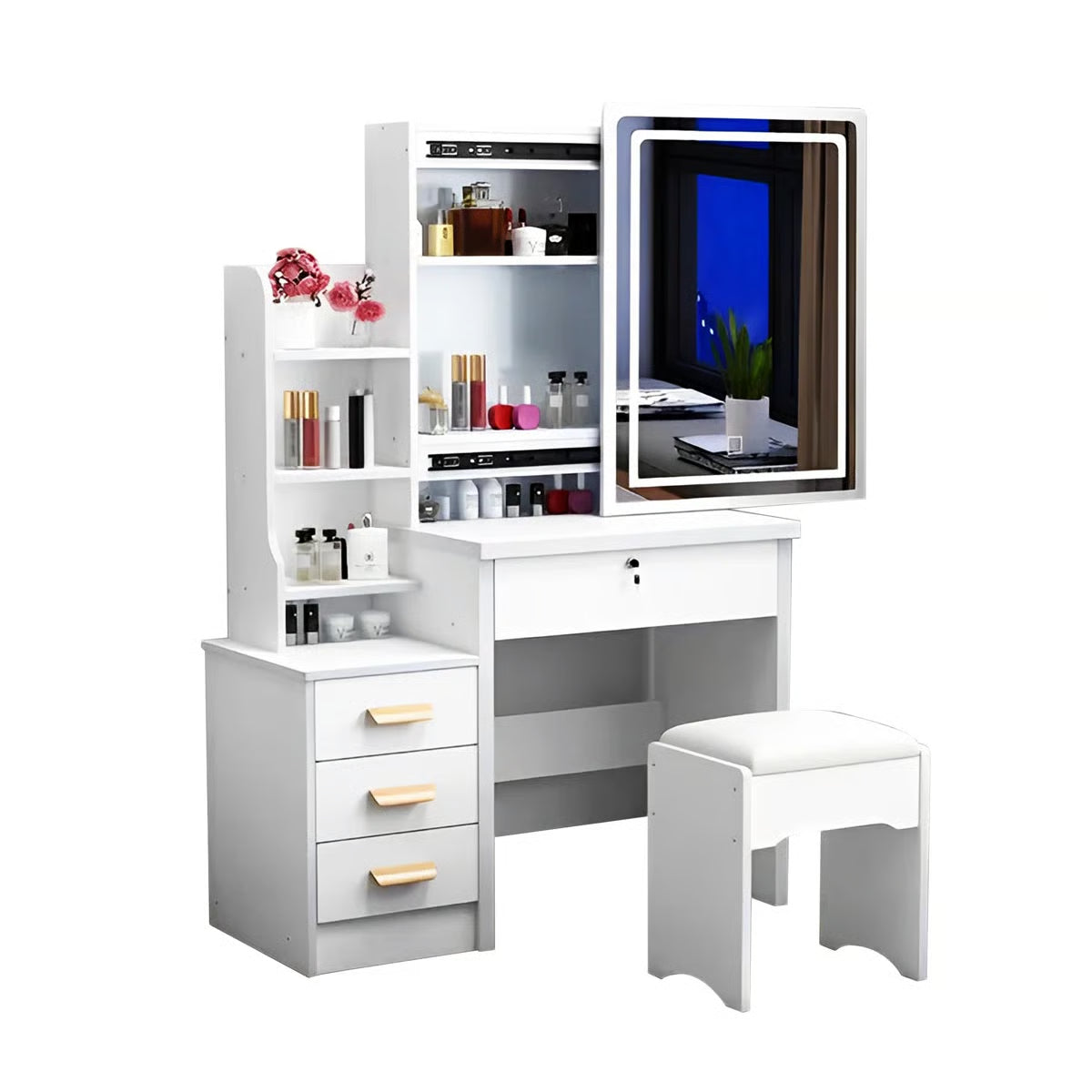 Fashion LED Vanity Desk – Makeup Table with Mirror and Chair for Bedroom-OUCH CART |Dressing table 